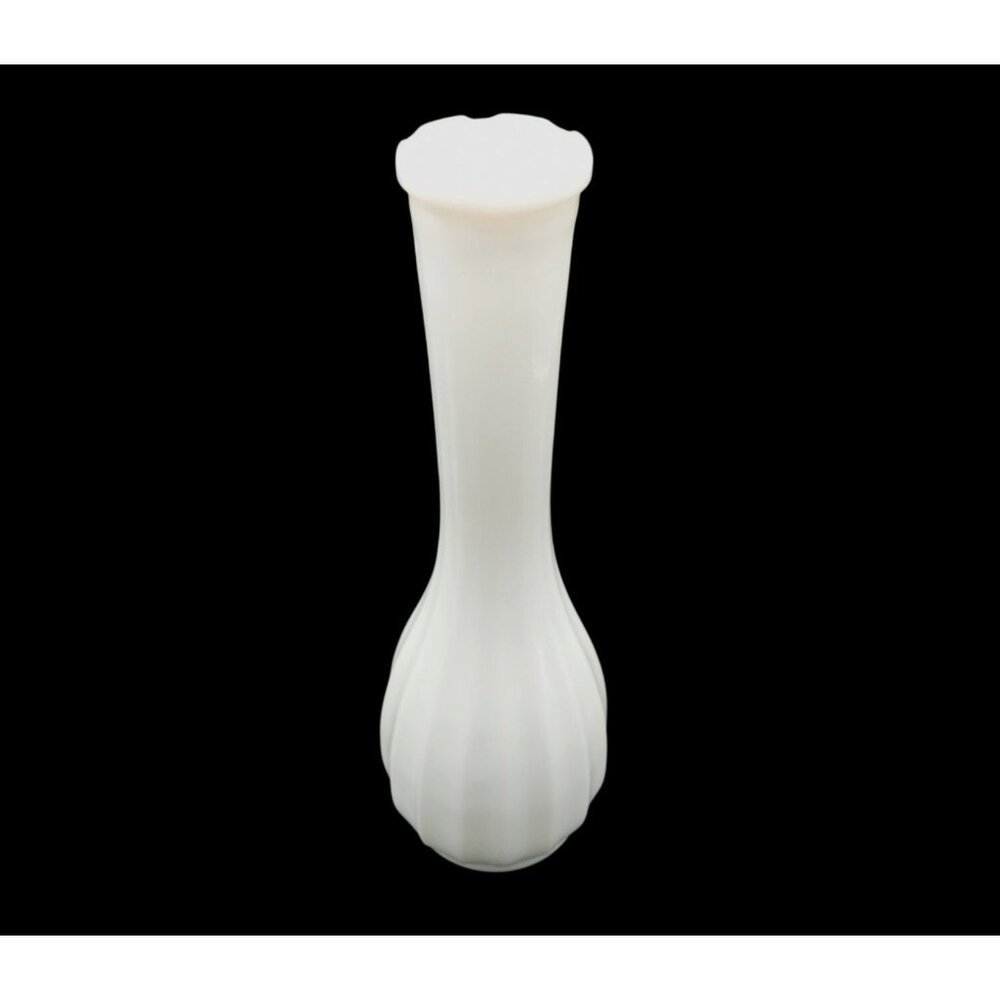 Vintage Carr Lowrey Milk Glass Bud Vase 8.5" Ribbed Body Notched Rim USA